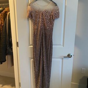 Pamella Roland Ombré long sequin, stone with netting evening gown . Sz 2 NEW